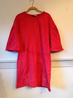 Bimba Y loa Red Zebra-Print Mini Shift Dress with Short Puff Sleeves